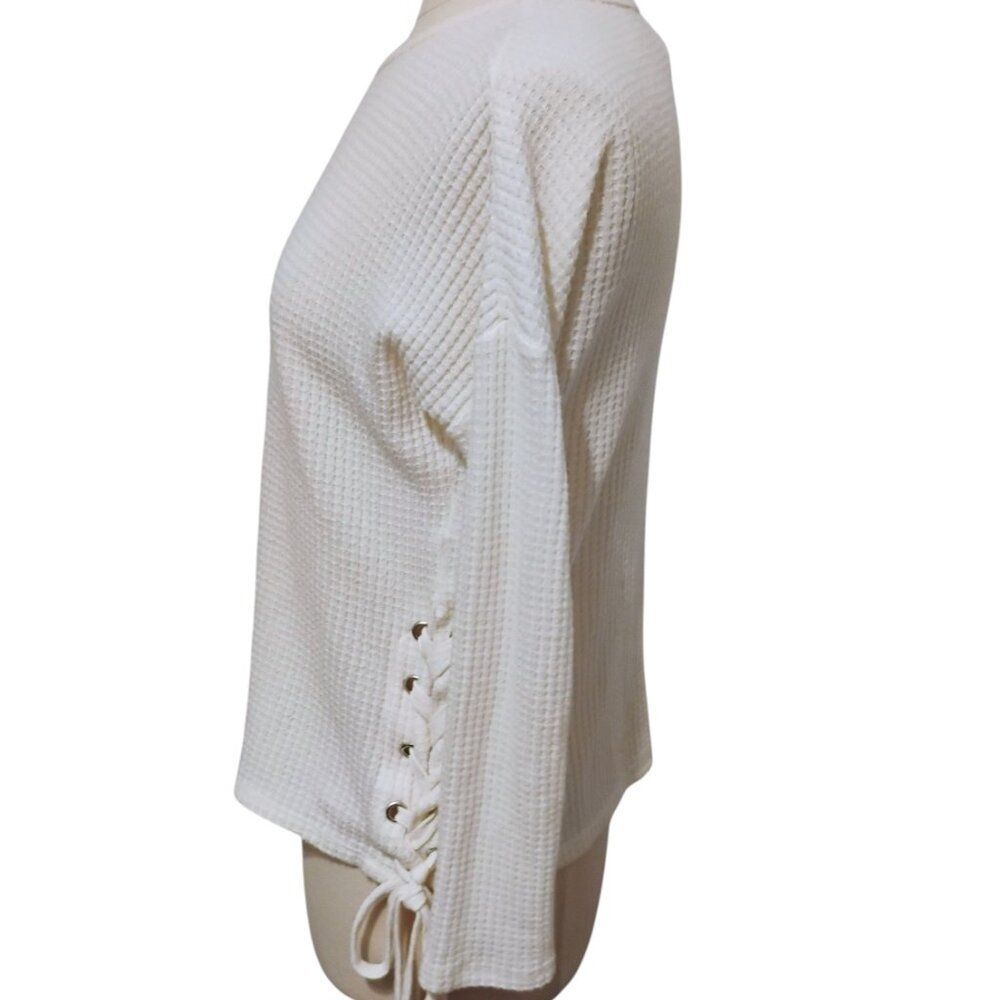 Z Supply Top Women's Thermal Waffle Knit Boho Laced Side Ties Oversized Cozy XS - Picture 5 of 13